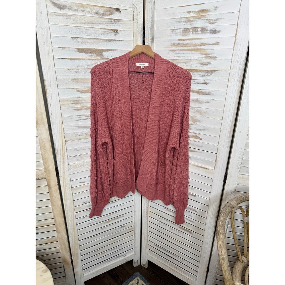 MADEWELL Women's M Bauble Pom Pom Cotton Knit Cardigan Sweater Dusty Rose Boho - Picture 16 of 16